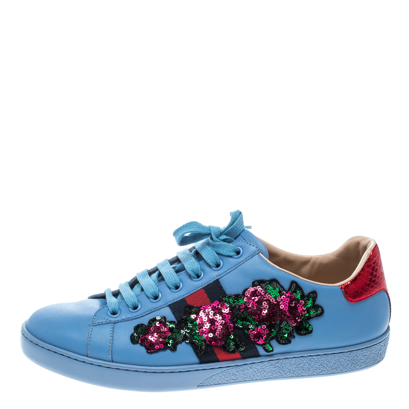 gucci white floral ace sneakers
