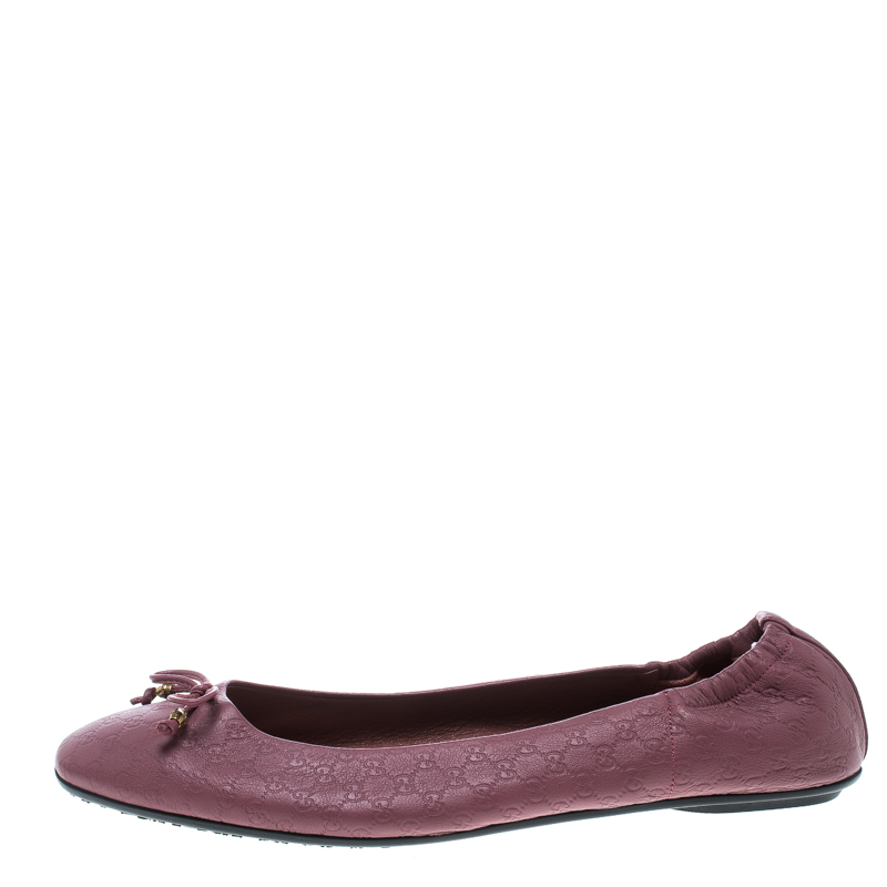 

Gucci Pink Guccissima Leather Bow Detail Ballet Flats Size