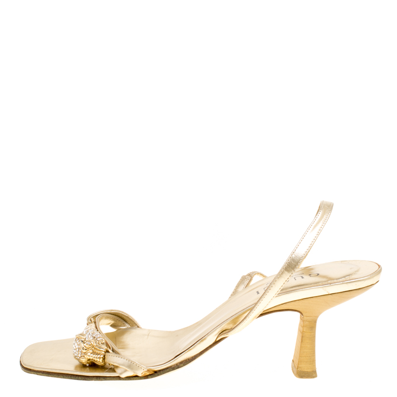 

Gucci Metallic Gold Open Toe Slingback Sandals Size