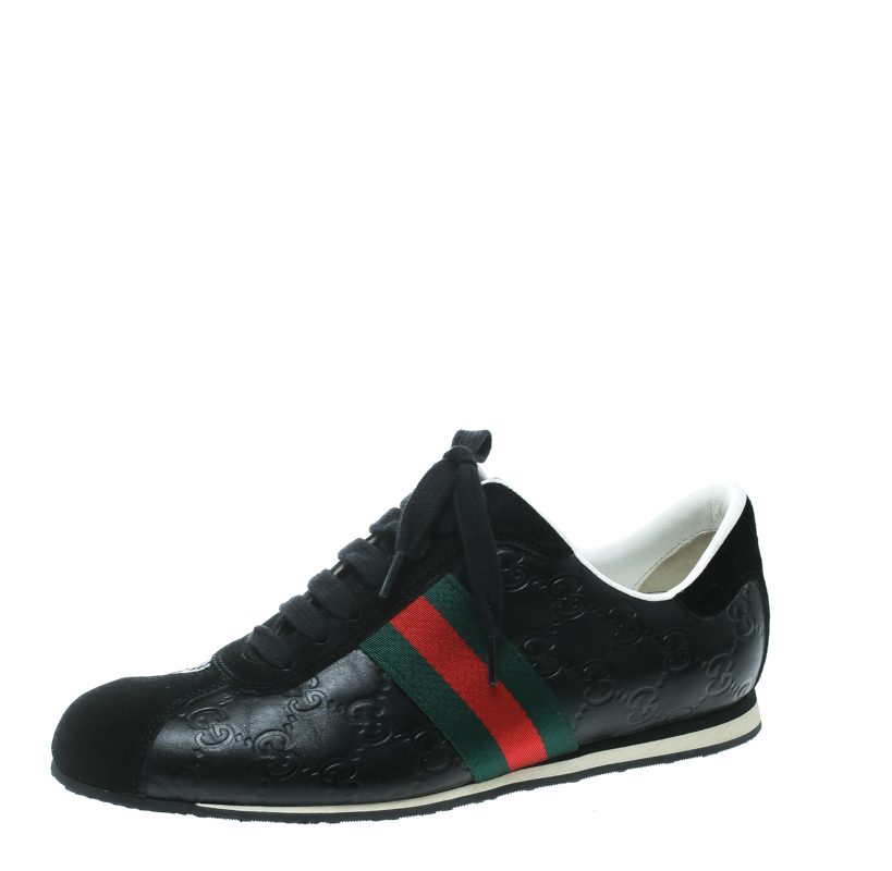 مملوكة مسبقًا Gucci Black Guccissima Leather And Suede Web Detail Low Top Sneakers Size 38