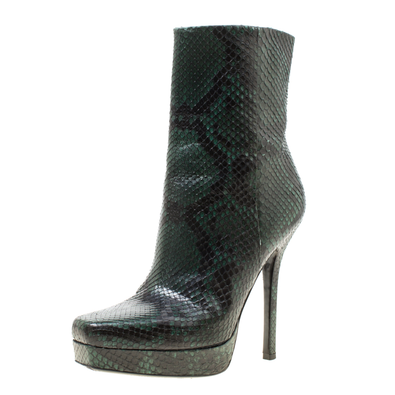 Pre Owned Gucci Two Tone Python Leather Platform Ankle Boots Size 38.5