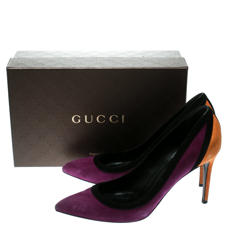 Pre-owned Gucci Tricolor Suede Pointed Toe Pumps Size 40 In Multicolor