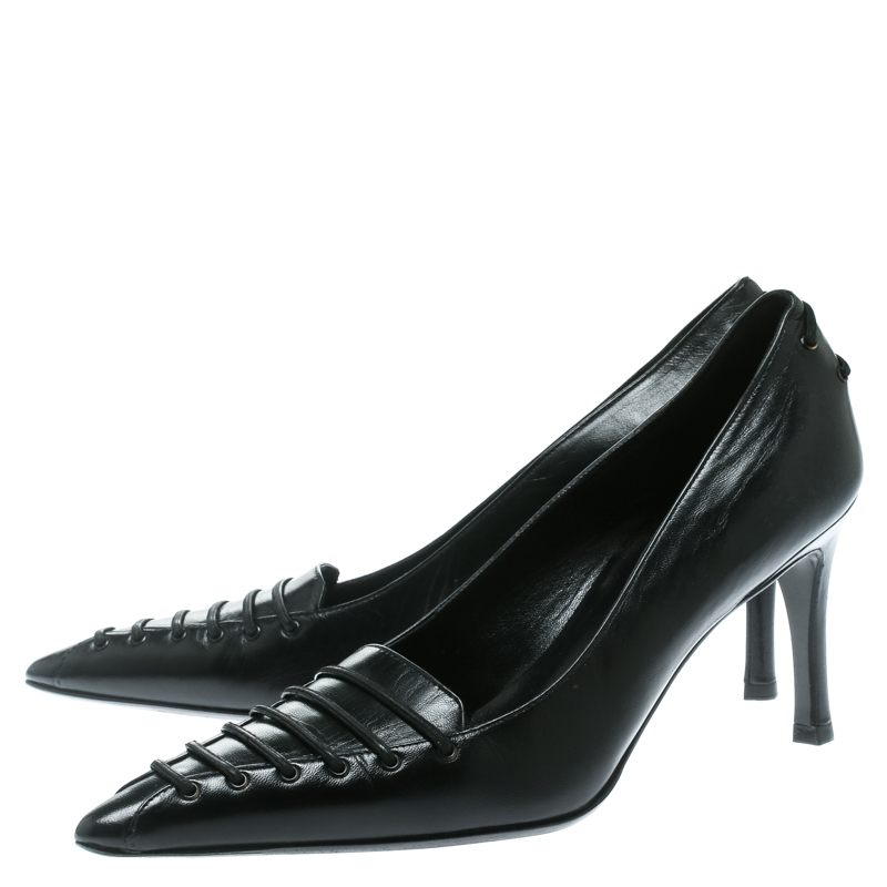 Pre-owned Gucci Black Leather Pointed Toe Pumps Size 34