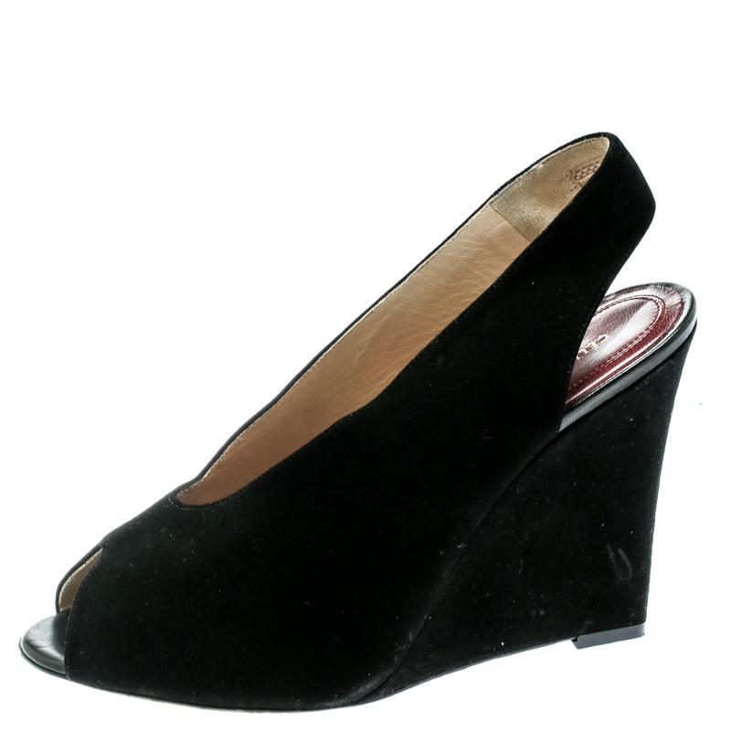 

Céline Black Suede Leather Slingback Wedge Sandals Size