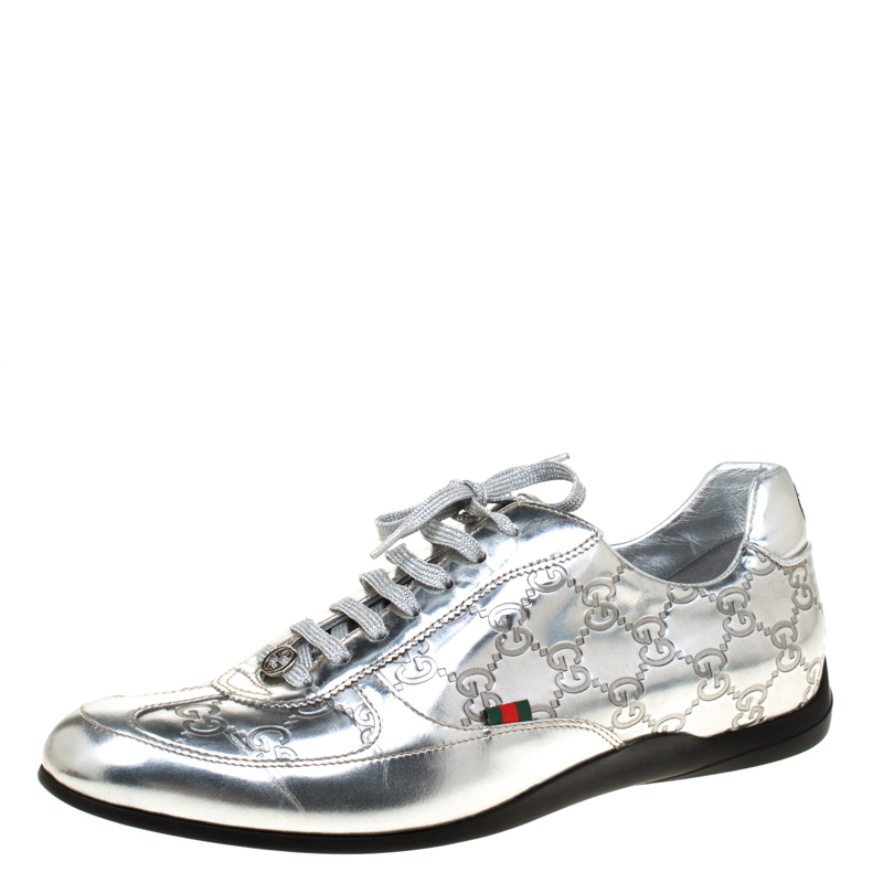  Gucci Silver Guccissima Leather Sneakers Size 39