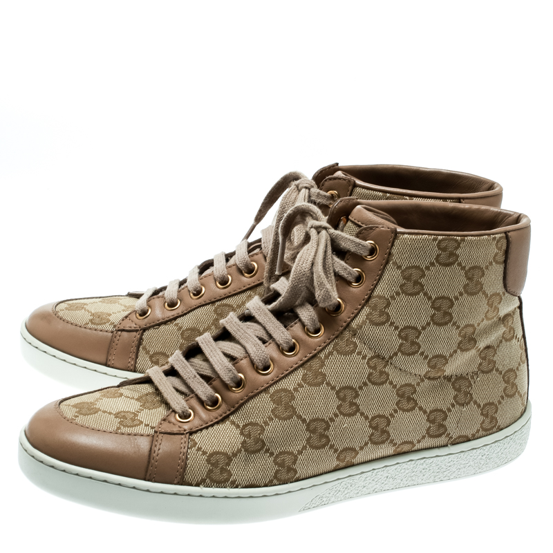 Gucci Beige GG Canvas With Leather Trim High Top Sneakers Size 38 Gucci ...