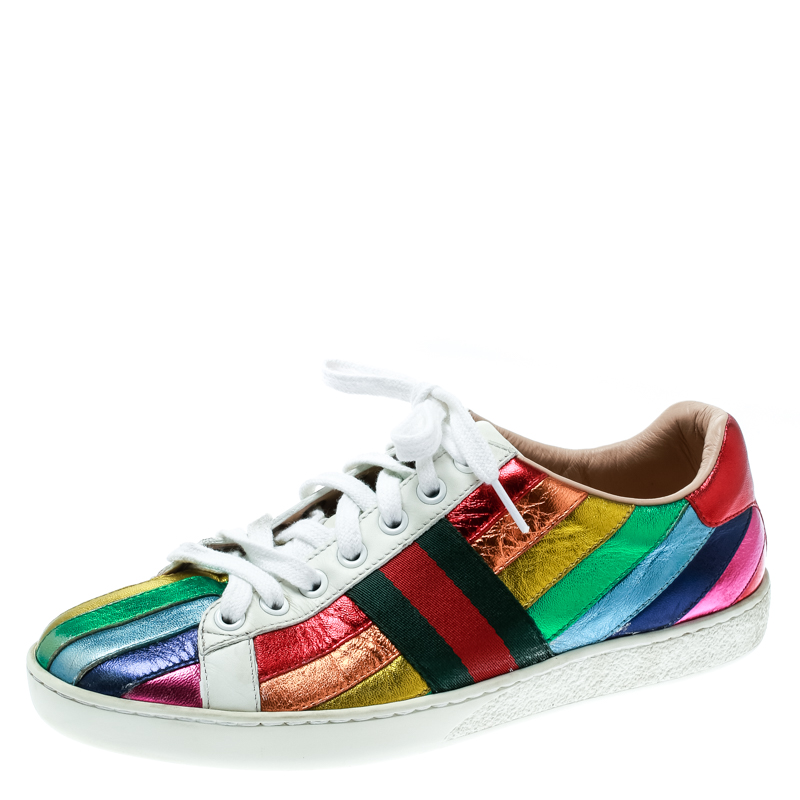 Gucci Multicolor Leather Rainbow Lace Up Sneakers Size 36 Gucci | TLC