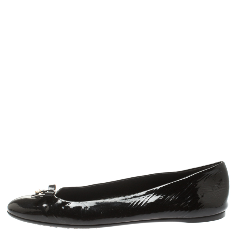 

Gucci Black Patent Leather Buckle Bow Detail Ballerina Flat Size