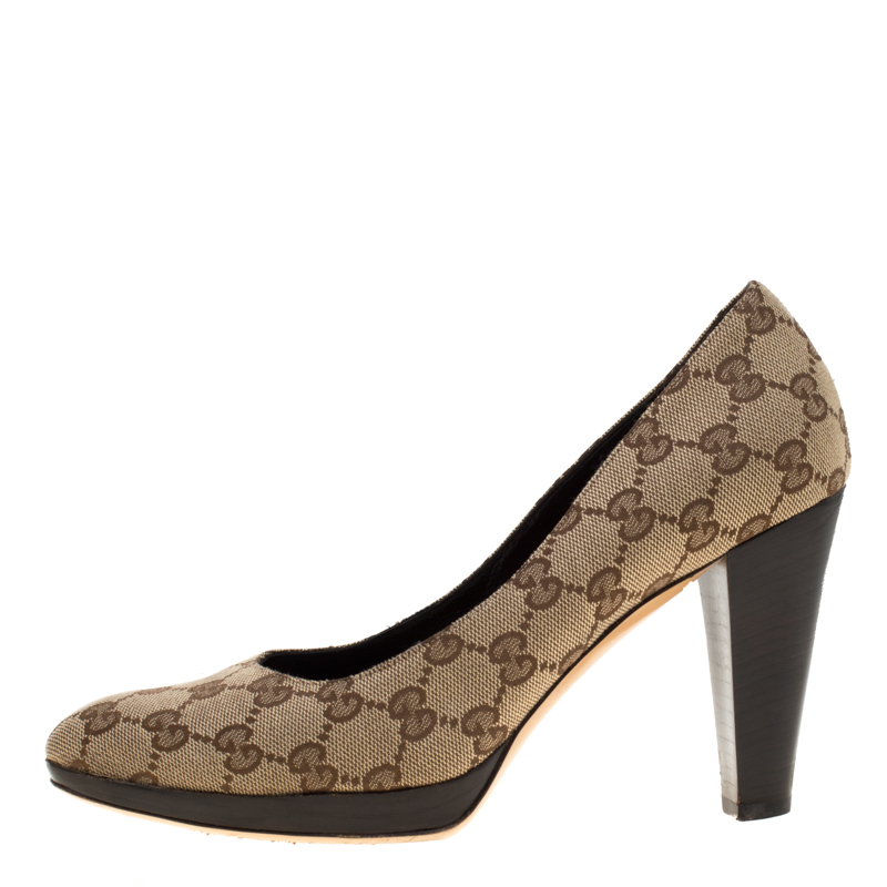 

Gucci Beige GG Canvas Block Heel Pumps Size
