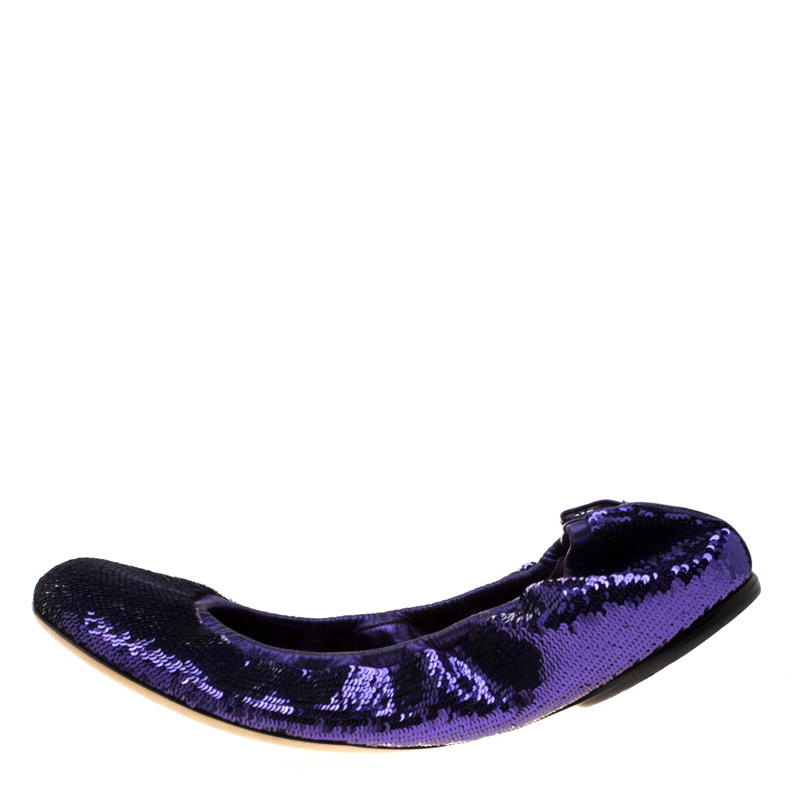 

Gucci Purple Sequined Scrunch Ballet Flats Size