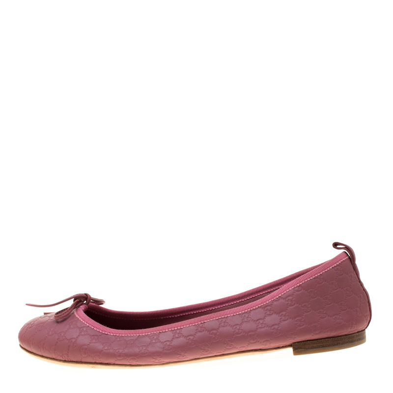 

Gucci Pink Micro Guccissima Leather Bow Detail Ballet Flats