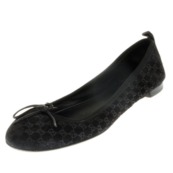 Pre Owned Gucci Black Suede Microguccissima Ali Ballet Flats Size 39.5