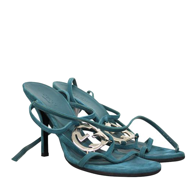 

Gucci Turquoise Green Suede Strappy Heeled Sandals Size, Blue