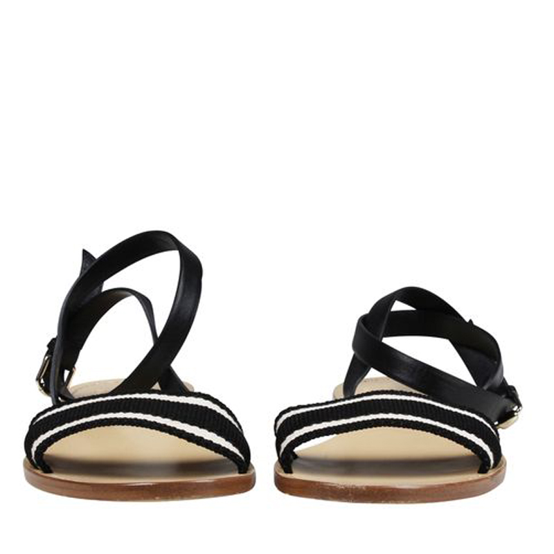 

Gucci Black/White Leather And Nylon Strap Flat Sandals Size