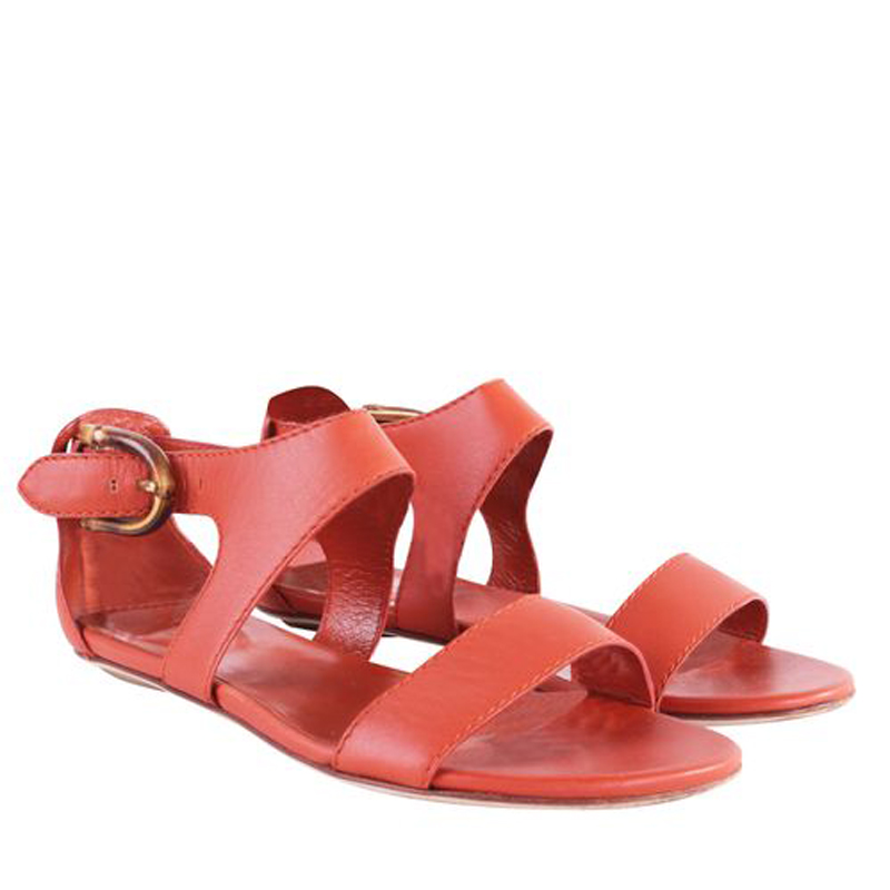 

Gucci Orange Leather Bamboo Buckle Flats Sandals Size