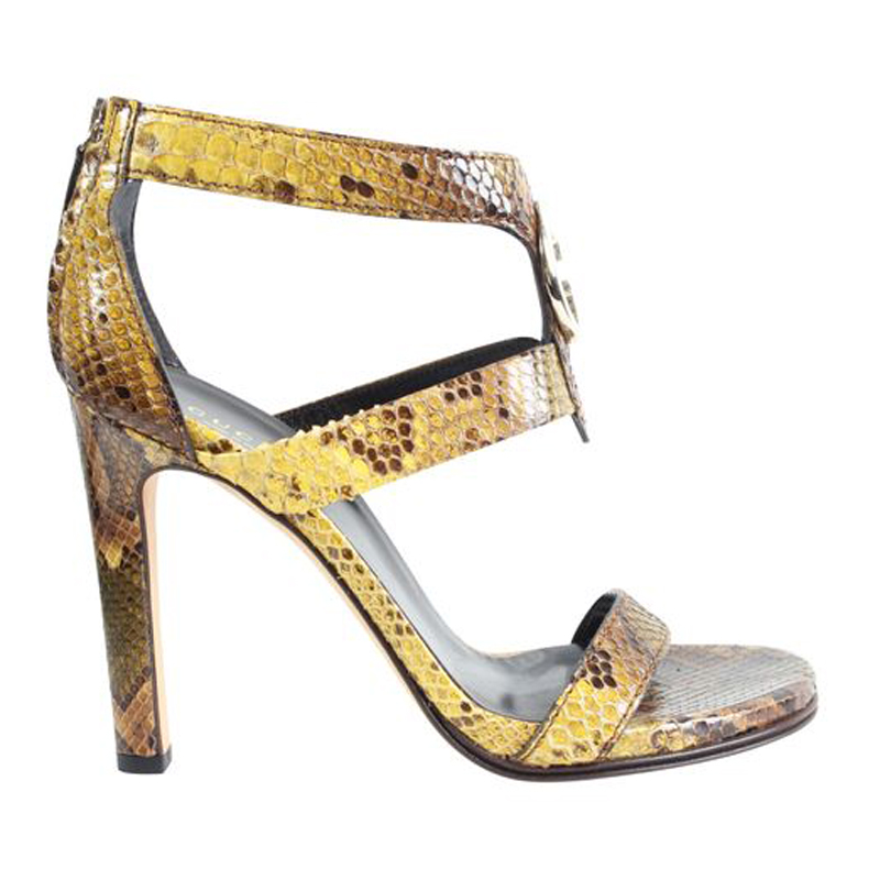 Pre-owned Gucci Yellow Snakeskin Heel Sandals Size 36