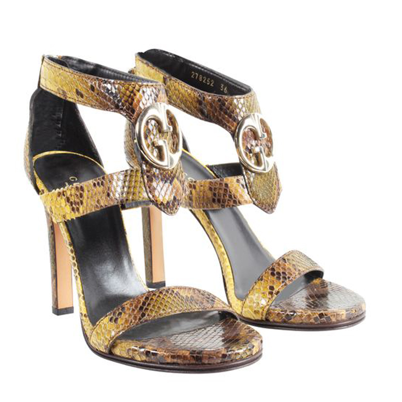 

Gucci Yellow Snakeskin Heel Sandals Size