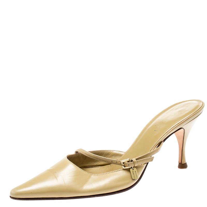 Gucci Beige Leather Pointed Toe Mules 