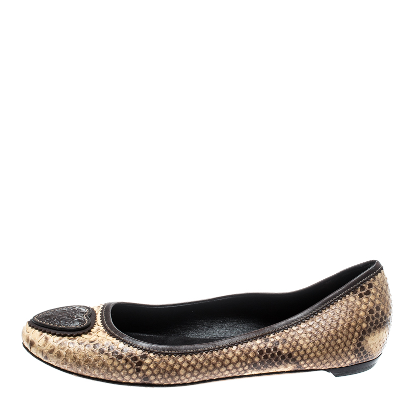 

Gucci Beige Python Marrom Hysteria Ballet Flats Size