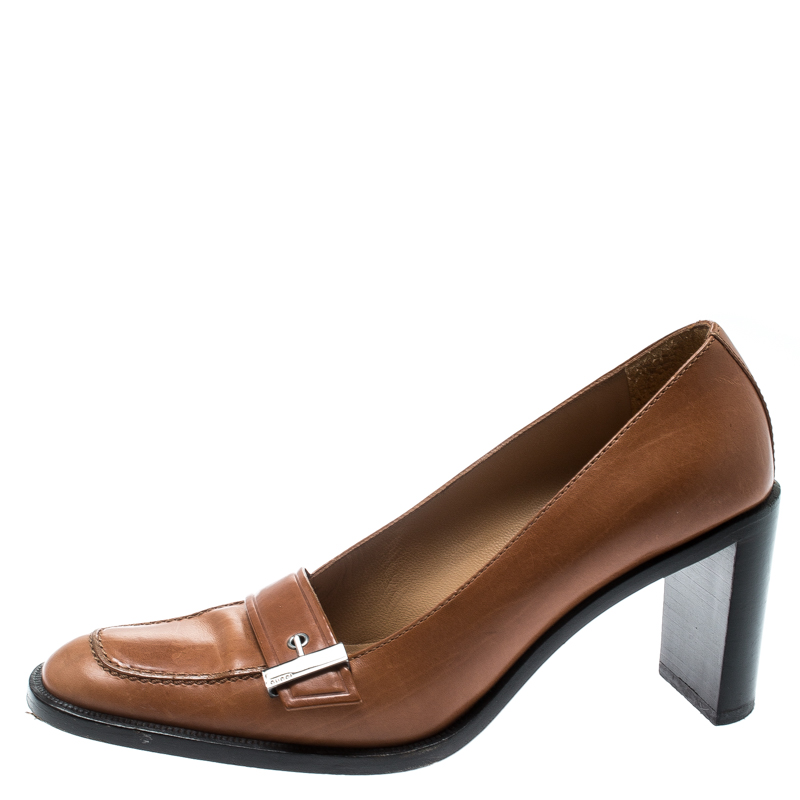 

Gucci Beige Leather Buckle Detail Loafer Pumps Size, Brown