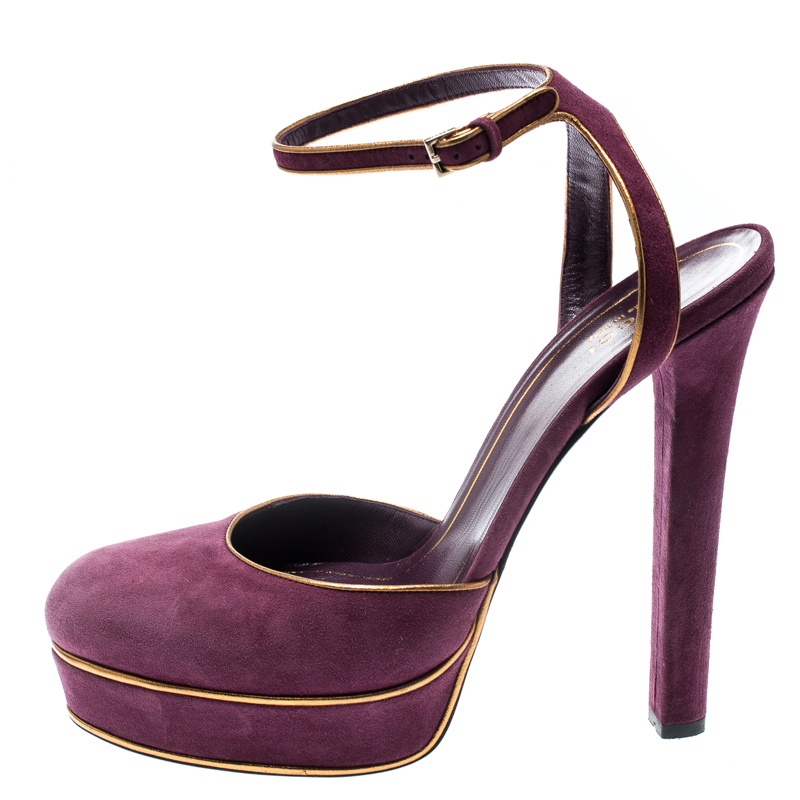 

Gucci Purple Suede Huston Ankle Strap Platform Sandals Size