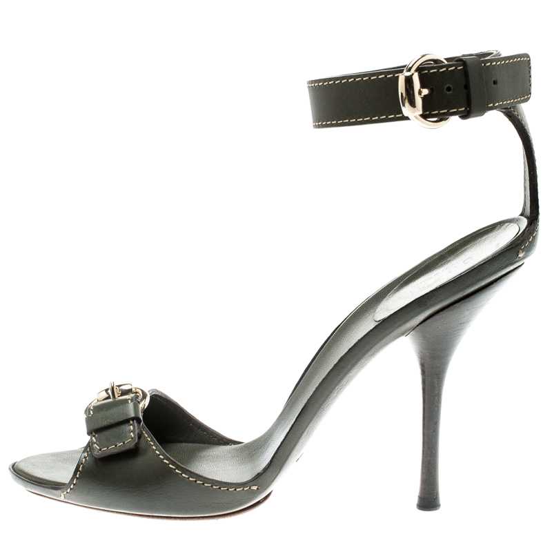 

Gucci Green Leather Buckle Detail Ankle Strap Sandals Size