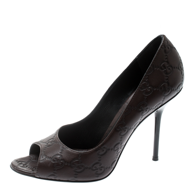 

Gucci Brown Guccissima Leather Peep Toe Pumps Size