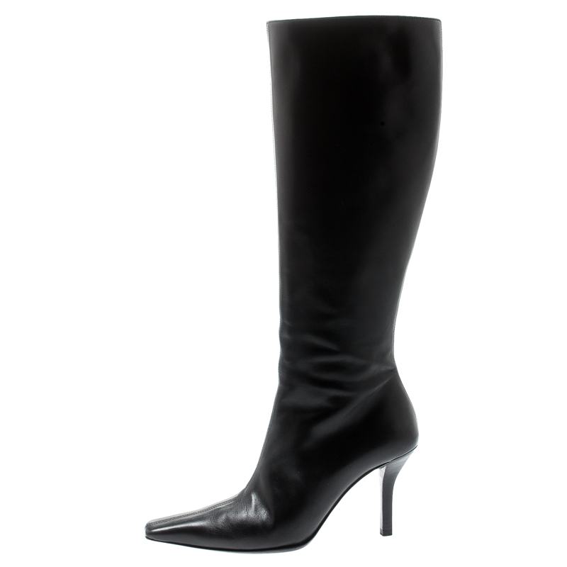 

Gucci Black Leather Square Toe Knee High Boots Size