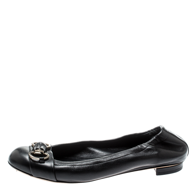 

Gucci Black Leather Bamboo Horsebit Scrunch Ballet Flats Size