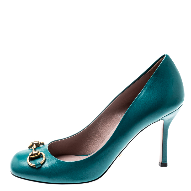 

Gucci Turquoise Leather Jolene Horsebit Pumps Size, Blue