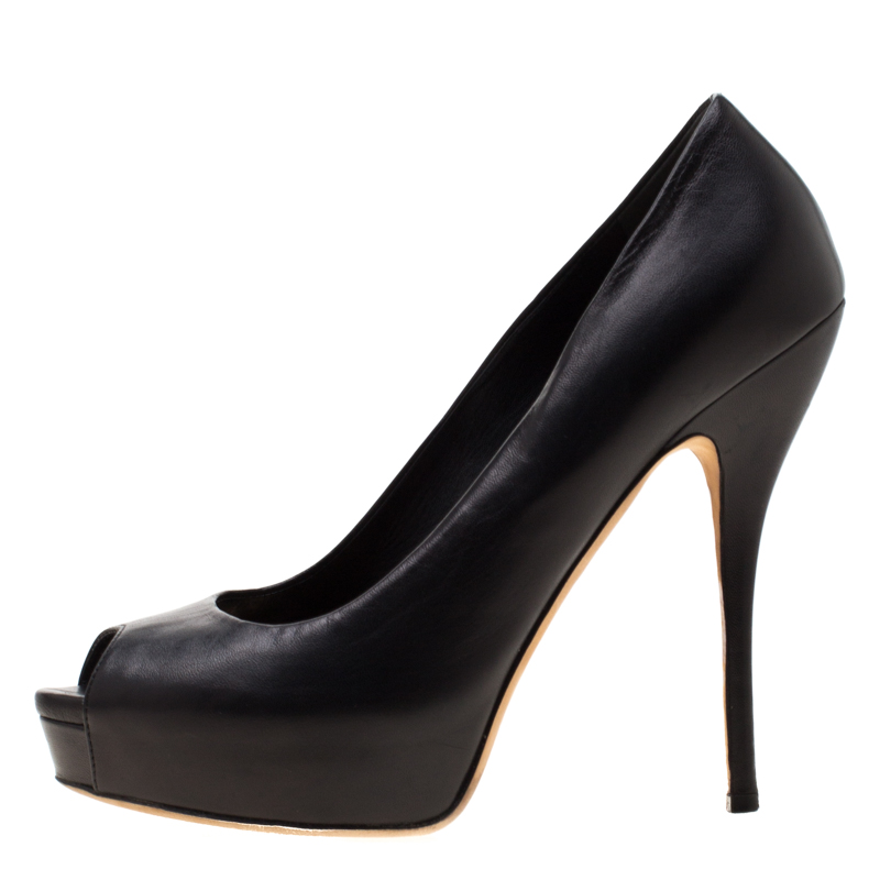 

Gucci Black Leather Peep Toe Platform Pumps Size
