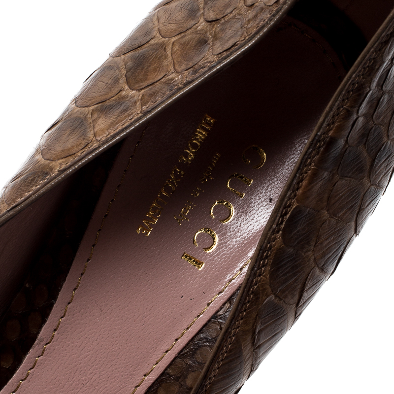 Pre-owned Gucci Brown Python Europe Exclusive Platform Pumps Size 38