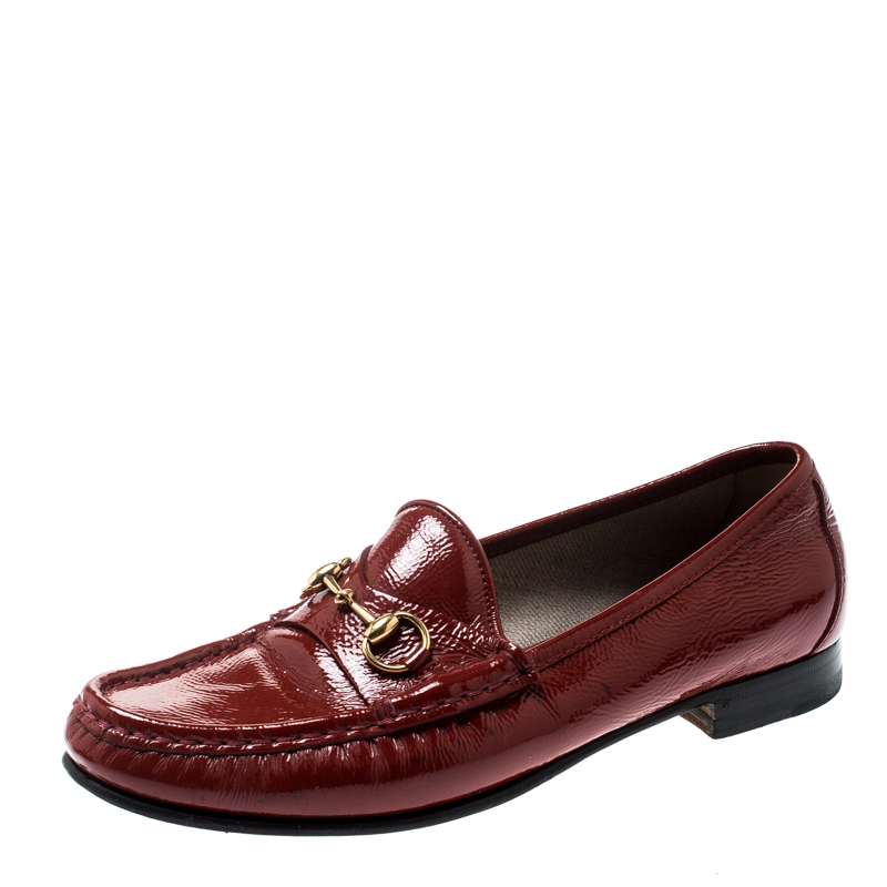 Pre Owned Gucci Red Leather 1953 Horsebit Loafers Size 37.5