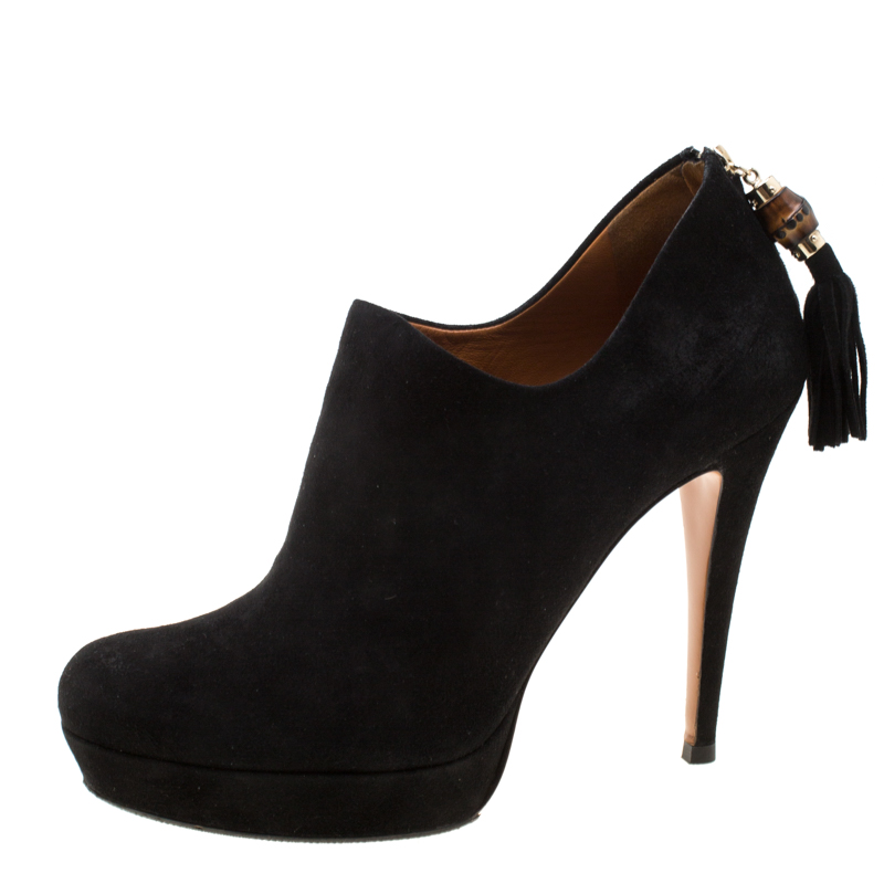 

Gucci Black Suede Bamboo Tassel Platform Booties Size