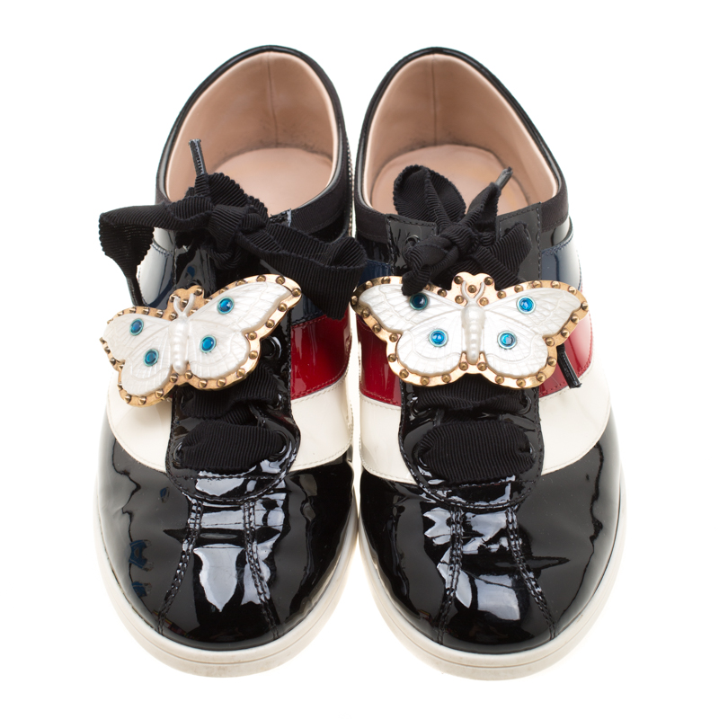 Gucci Multicolor Patent Leather New Ace Falacer Butterfly Low Top ...