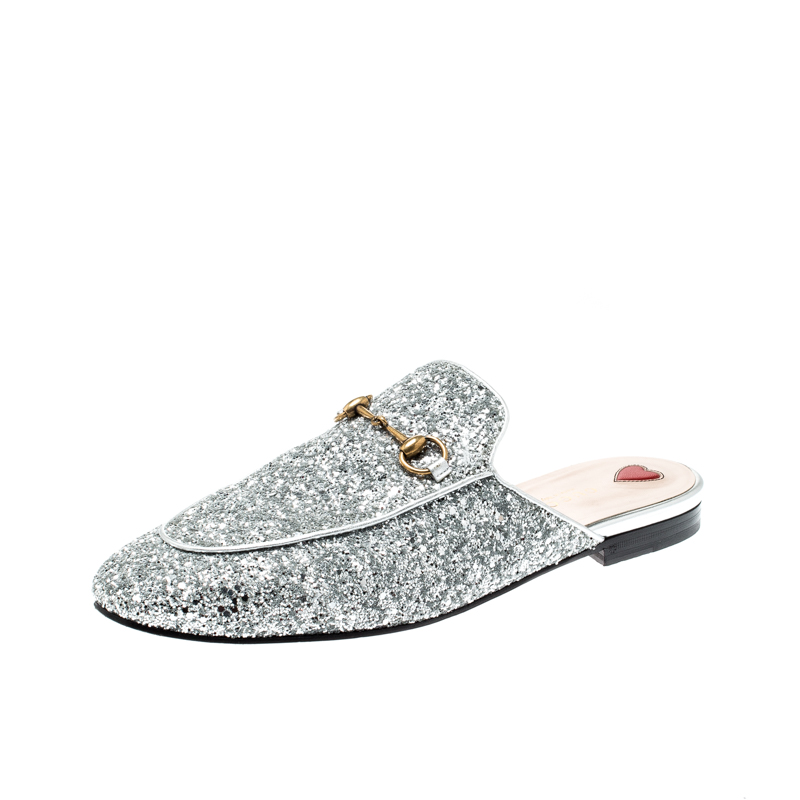 silver glitter loafers