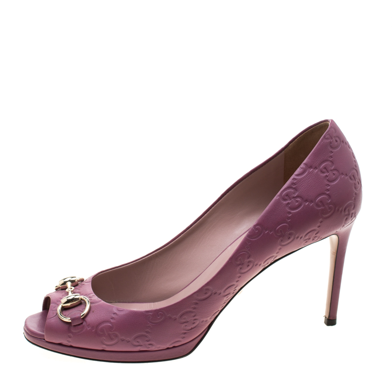 

Gucci Purple Guccissima Leather New Hollywood Horsebit Peep Toe Pumps Size