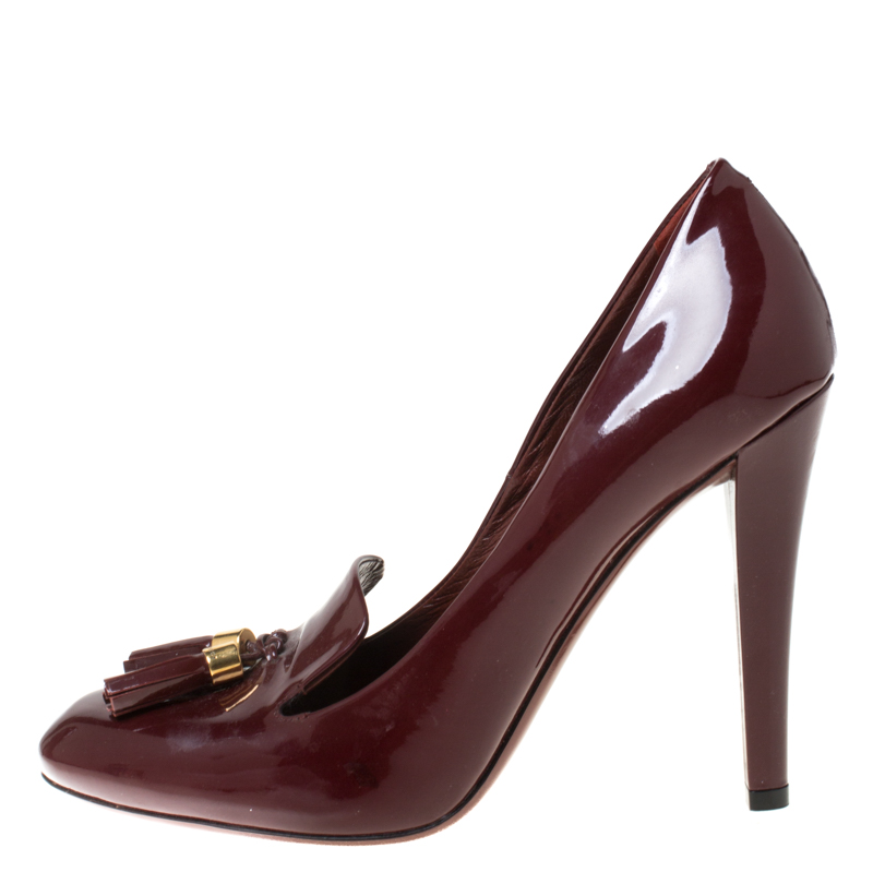 

Gucci Burgundy Patent Leather Mischa Tassel Detail Pumps Size