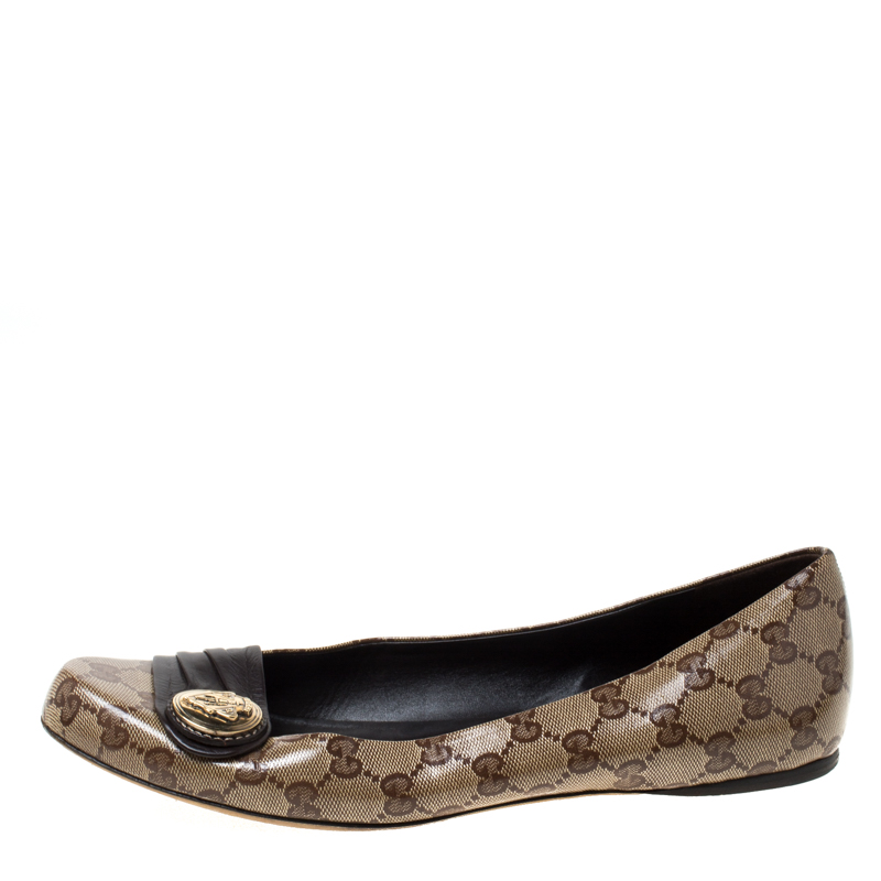 

Gucci Beige GG Crystal Canvas And Leather Trim Hysteria Ballet Flats Size