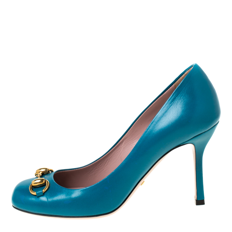 

Gucci Turquoise Patent Leather Jolene Horsebit Pumps Size, Blue