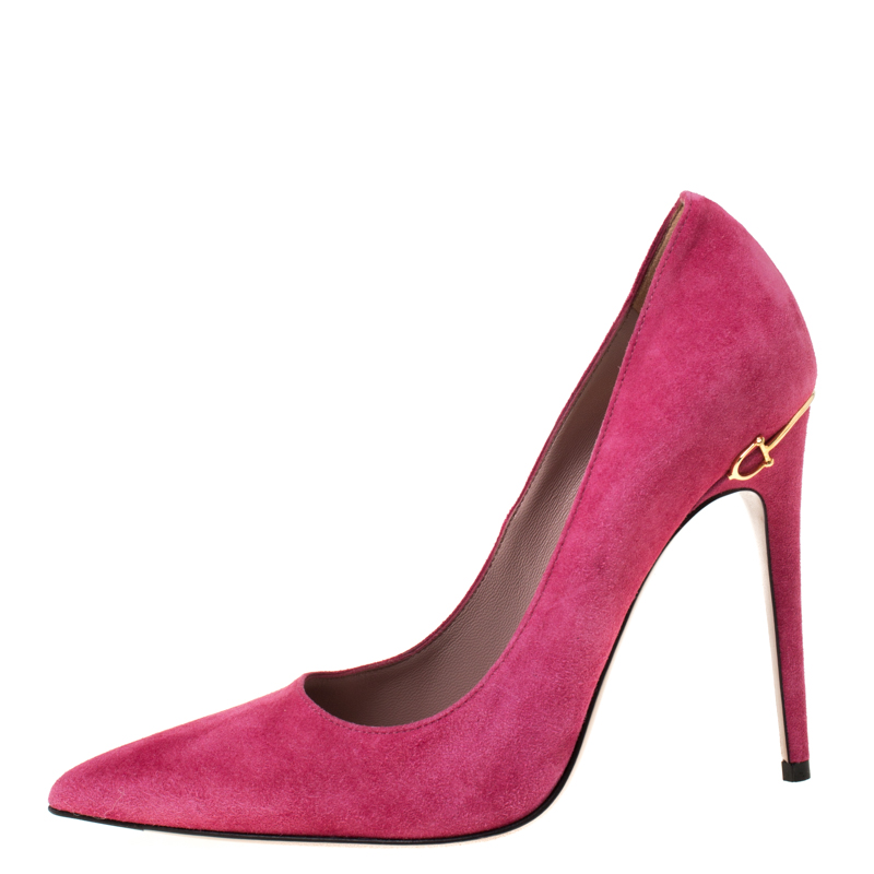 

Gucci Pink Suede Elizabeth Horsebit Pointed Toe Pumps Size