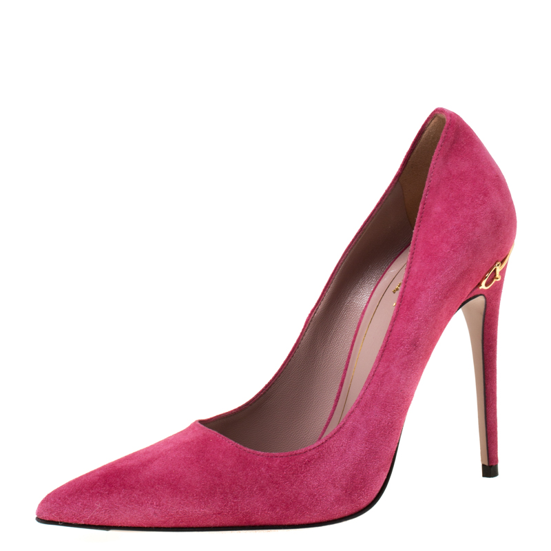 Pre Owned Gucci Pink Suede Elizabeth Horsebit Pointed Toe Pumps Size 36