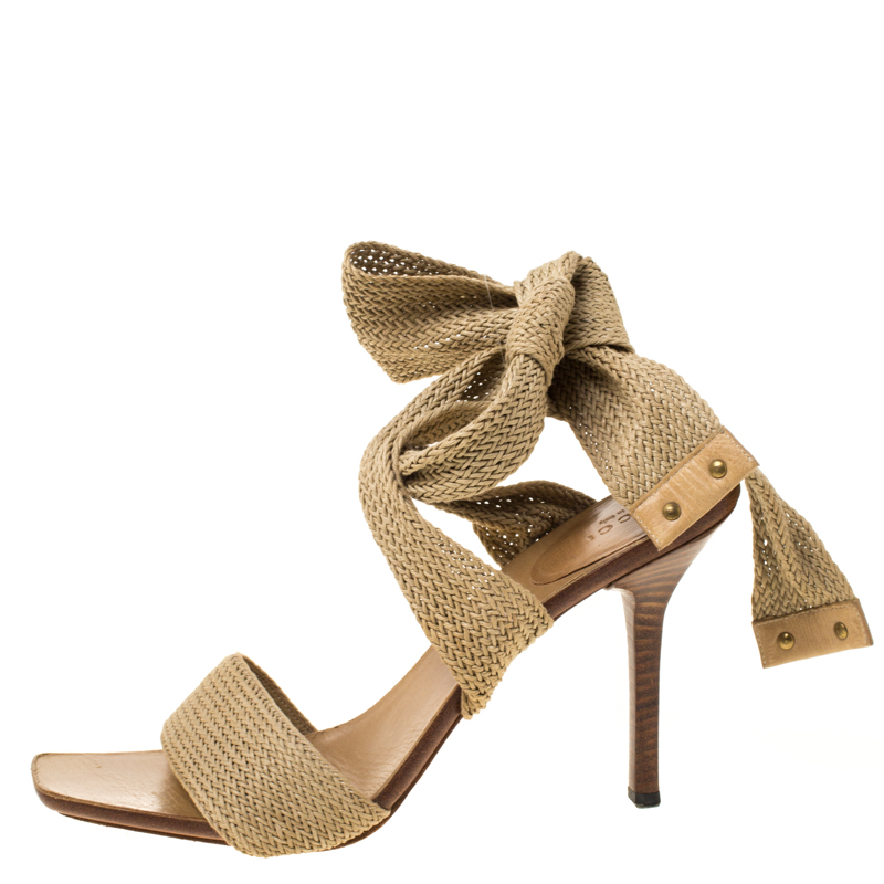 

Gucci Beige Cotton Blend Knit Ankle Wrap Sandals Size