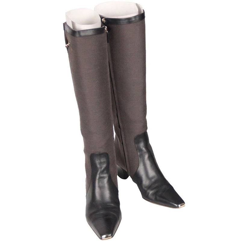 

Gucci Black Taupe Fabric Heeled Long Boots Size