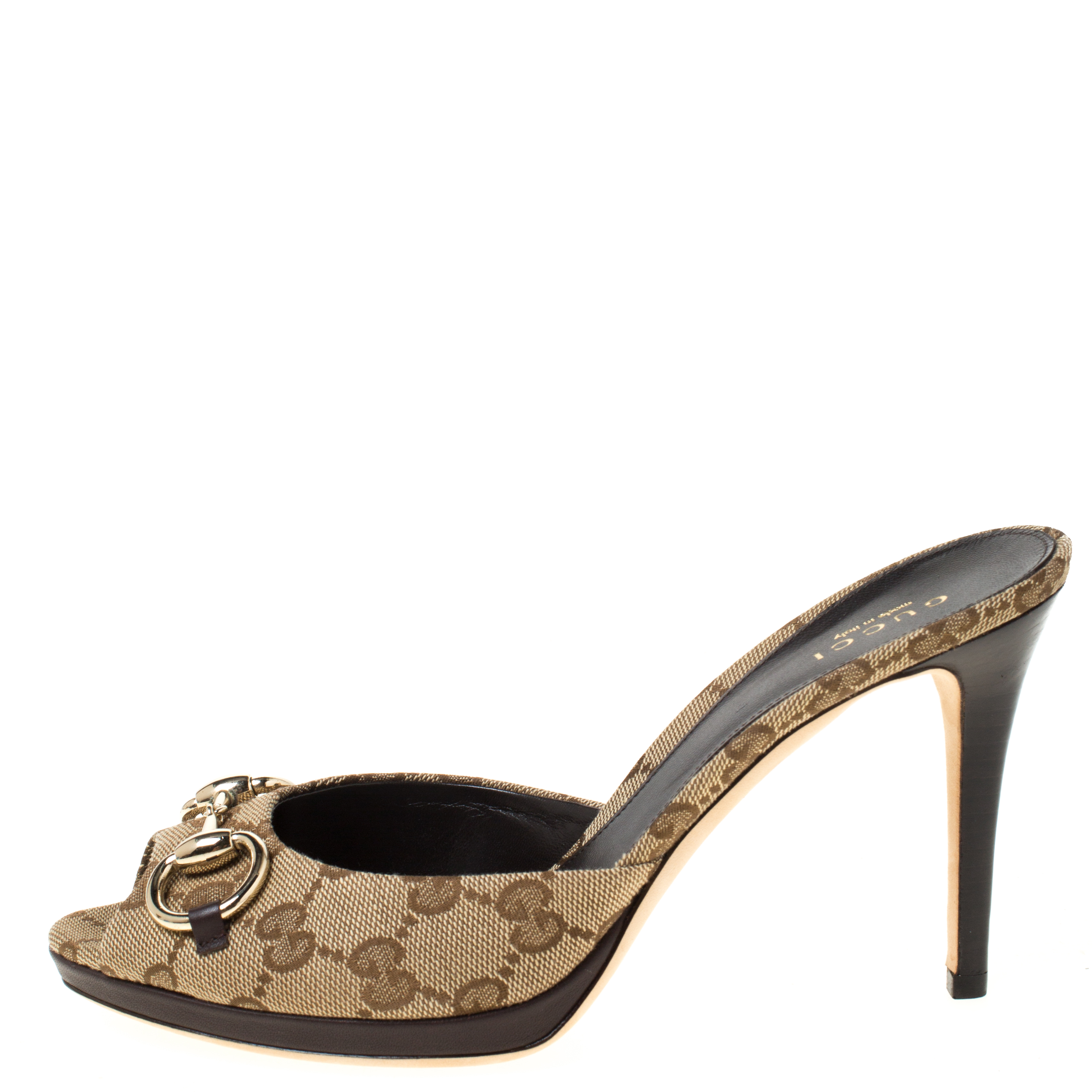 

Gucci Beige GG Canvas Horsebit Slide Sandals Size