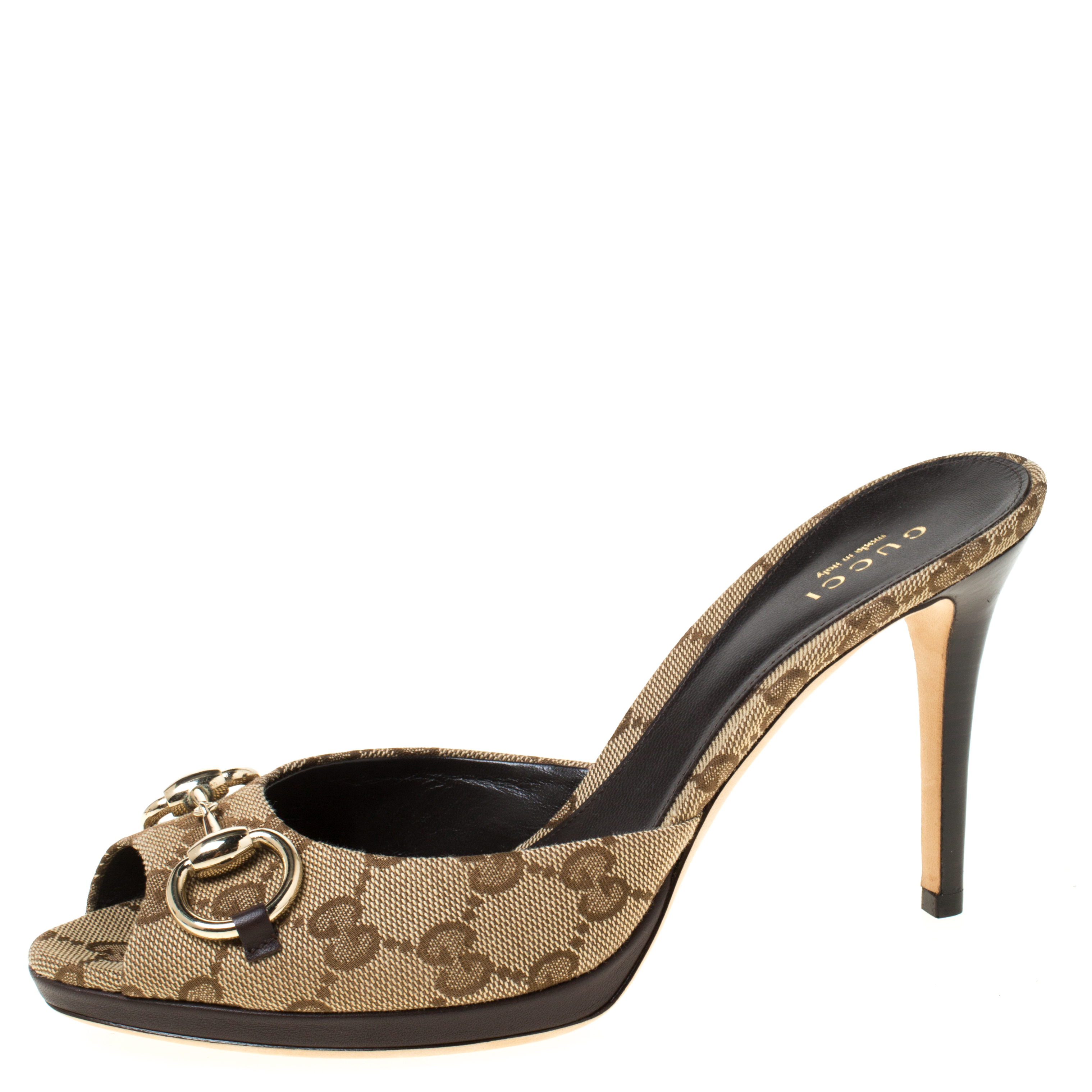 Pre Owned صندل سلايد غوتشي كانفاس GG بيج هورسبيت مقاس 38