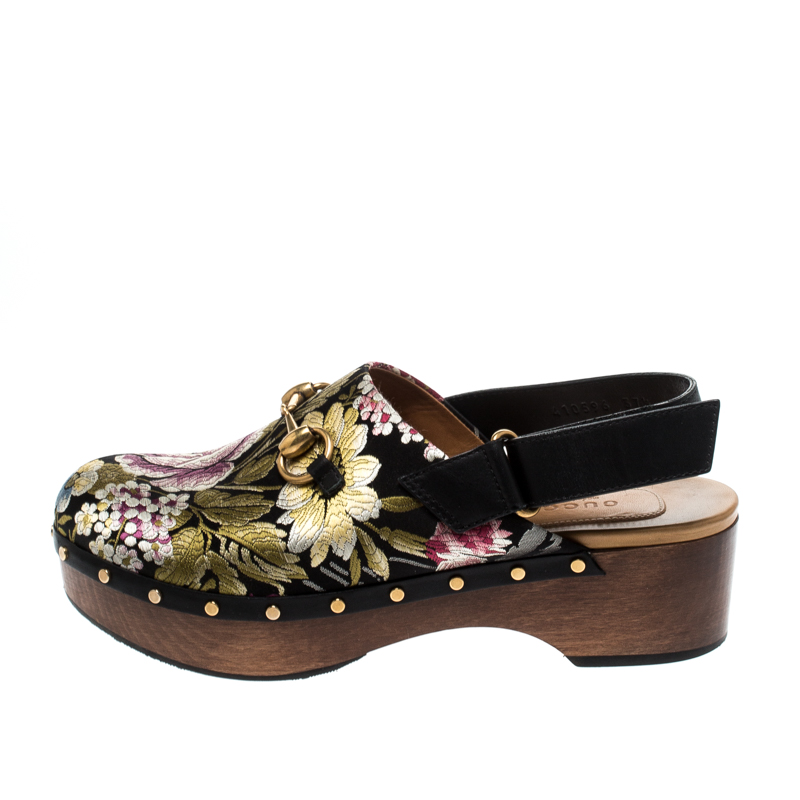 

Gucci Multicolor Floral Jacquard Horsebit Amstel Slingback Clogs Size