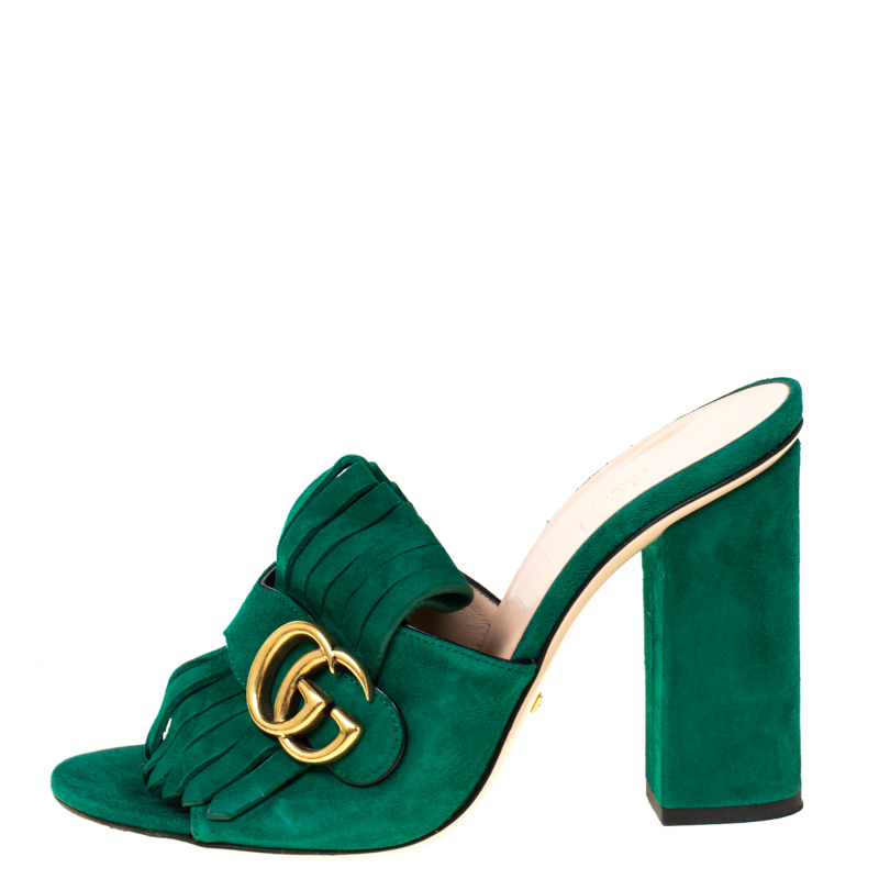 Gucci Green Suede GG Marmont Fringe 