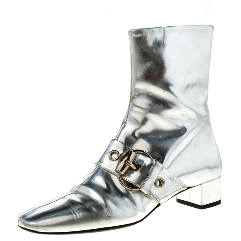 metallic silver ankle boots