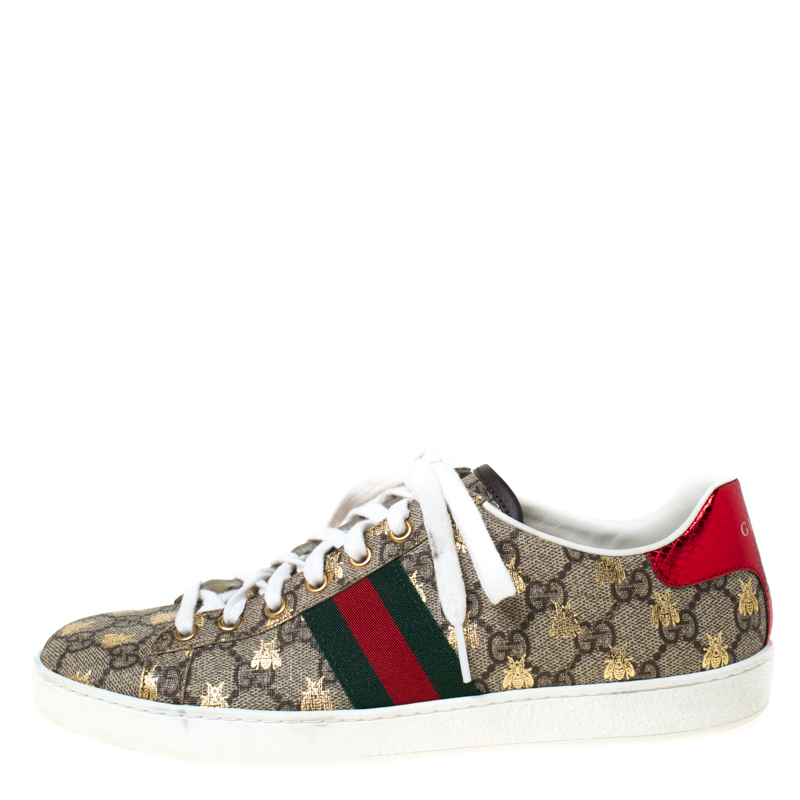 

Gucci Brown/Beige GG Supreme Canvas Ace Bee Lace Up Sneakers Size